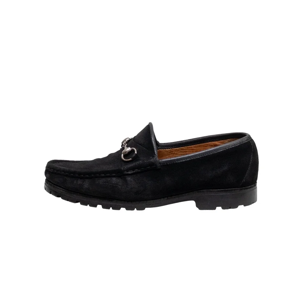 Gucci Mens Black Suede Horsebit Lug Sole Loafers Size UK 10 D Made in Italy
